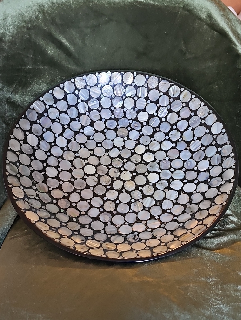 Source Unknown Mother-of-Pearl Mosaic Bowl - White on Black